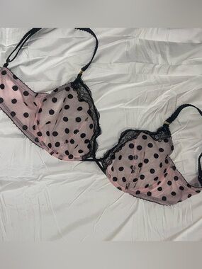 Pink And Black Polka Dot Unlined Sheer VS 34D Bra